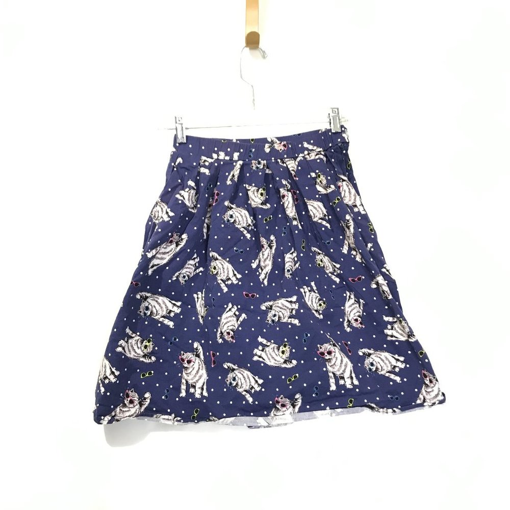 Ladies Skater Skirt Cat With Sunglasses Pleated Navy Cool Cat Size Small